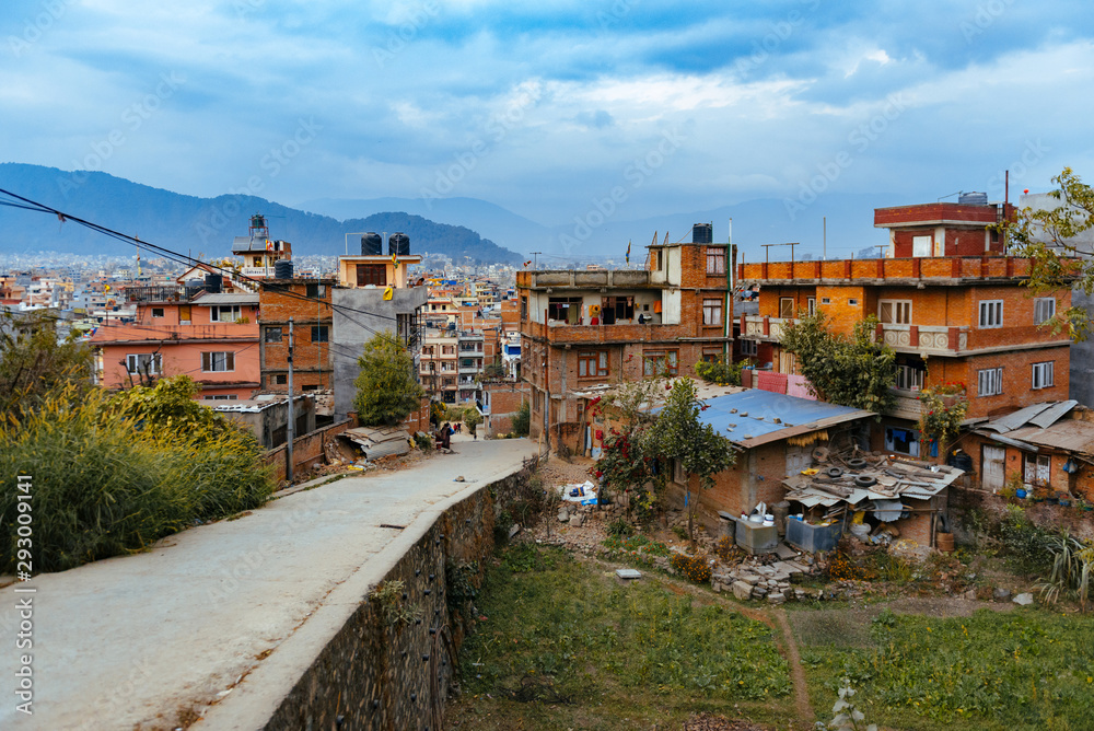 Colourful buildings and blue sky in Kathmandu , the capital of Nepal. 