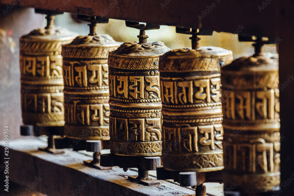 Close up photo of prayer wheels in Kathmandu, Nepal. V Close up photo of prayer wheels in Kathmandu, Nepal. V