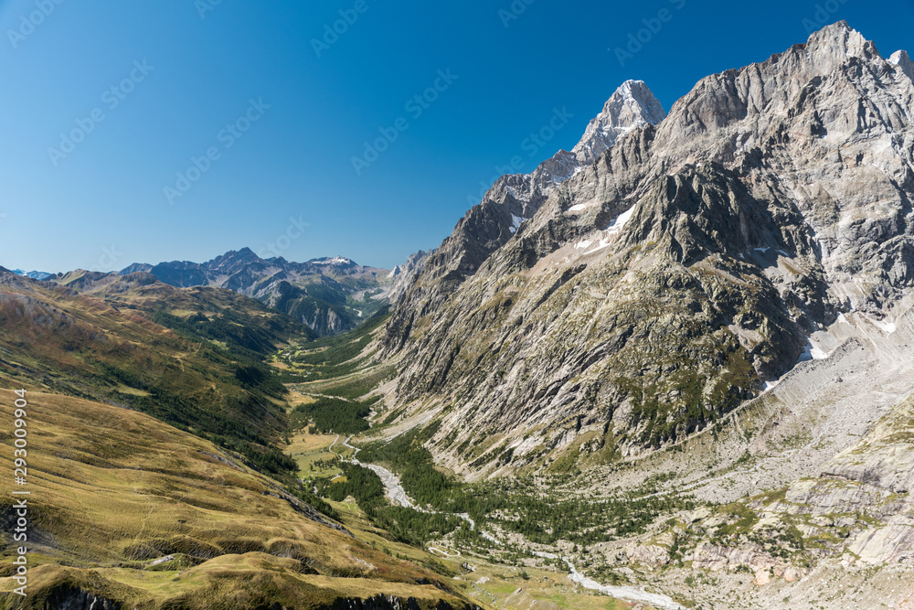 Panoramic view of Val Ferret, in the eastern rim of Mont Blanc massif
