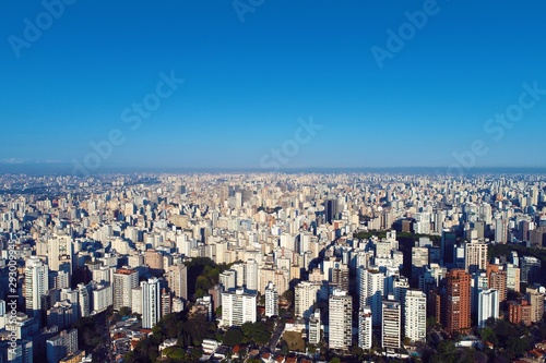 Aerial view of sunset at downtown with a beautiful sky. Fantastic landscape. Skyscrapers in São Paulo, Brazil. 