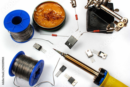 Soldering iron with solder wire and flux
