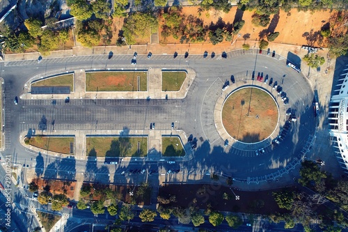 erial view of Charles Miller Square and Pacaeumbu Stadium in the beautiful day. São Paulo, Brazil. Great landscape. Famous places of the city. photo