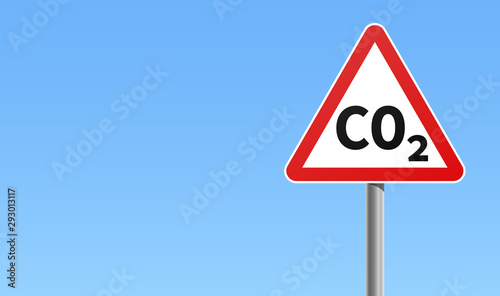 CO2 warning traffic sign red frame blue background