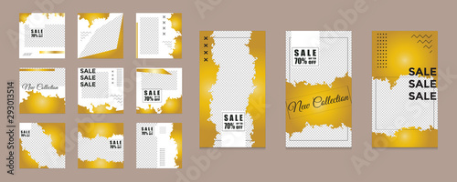 Editable social media post templates, Instagram story collections, social networking frames, layout designs, Mock-ups for marketing promotions, covers, banners, backgrounds, square puzzles. vector