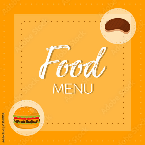 Food menu with a burguer and meat steak - Vector