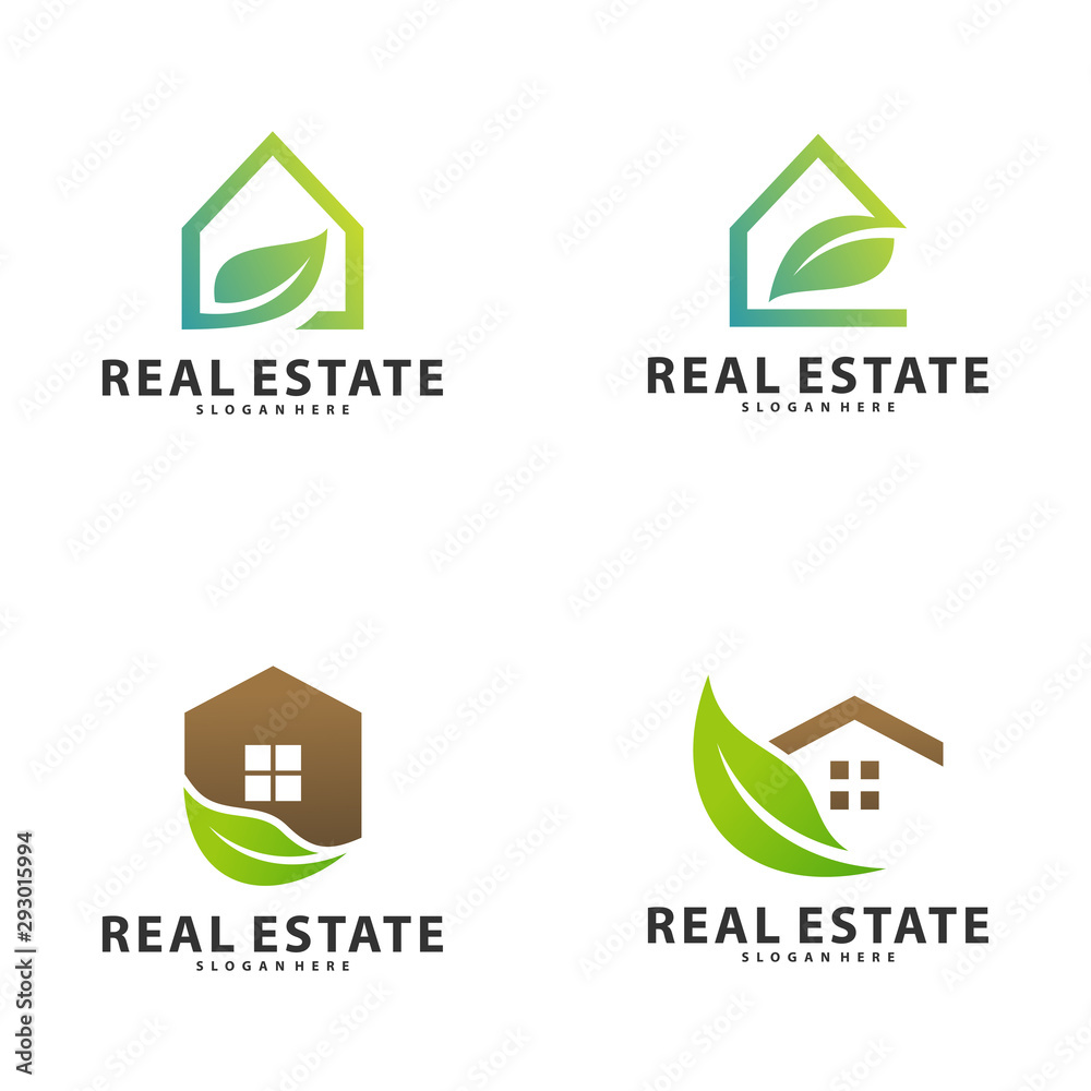 Set of Nature Building Idea logo template, Modern City with Leaf logo designs concept, Real Estate logo Vector Illustration Set of Nature Building Idea logo template, Modern City with Leaf logo designs concept, Real Estate logo Vector Illustration
