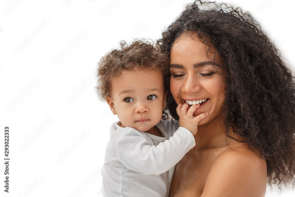 Love of a mother and baby. Family at home. Lifestyle - obrazy, fototapety, plakaty 