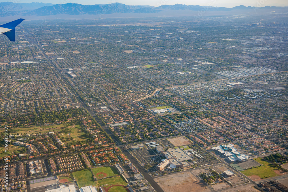 Aerial view of the famous cityscape of Las Vegas