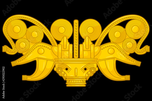 Ancient Colombian golden heads of some pre hispanic native cultures,Vector Illustration Set in black background.