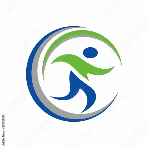 Running happy abstract stick figure logo design template vector illustration