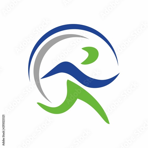 Running happy abstract stick figure logo design template vector illustration
