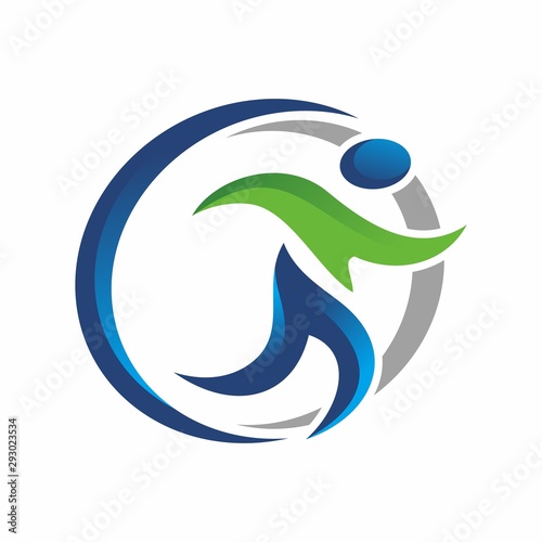 Running happy abstract stick figure logo design template vector illustration
