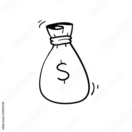 Dollar Money Bag Icon Vector with handdrawn doodle style