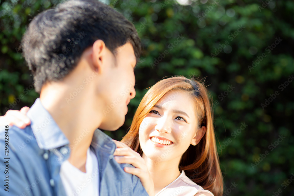 Beautiful portrait couple looking each others eyes and smiling with happy, young asian man and woman relation with love dating, husband and wife feeling and emotion, lovers and lifestyle concept. Beautiful portrait couple looking each others eyes and smiling with happy, young asian man and woman relation with love dating, husband and wife feeling and emotion, lovers and lifestyle concept.