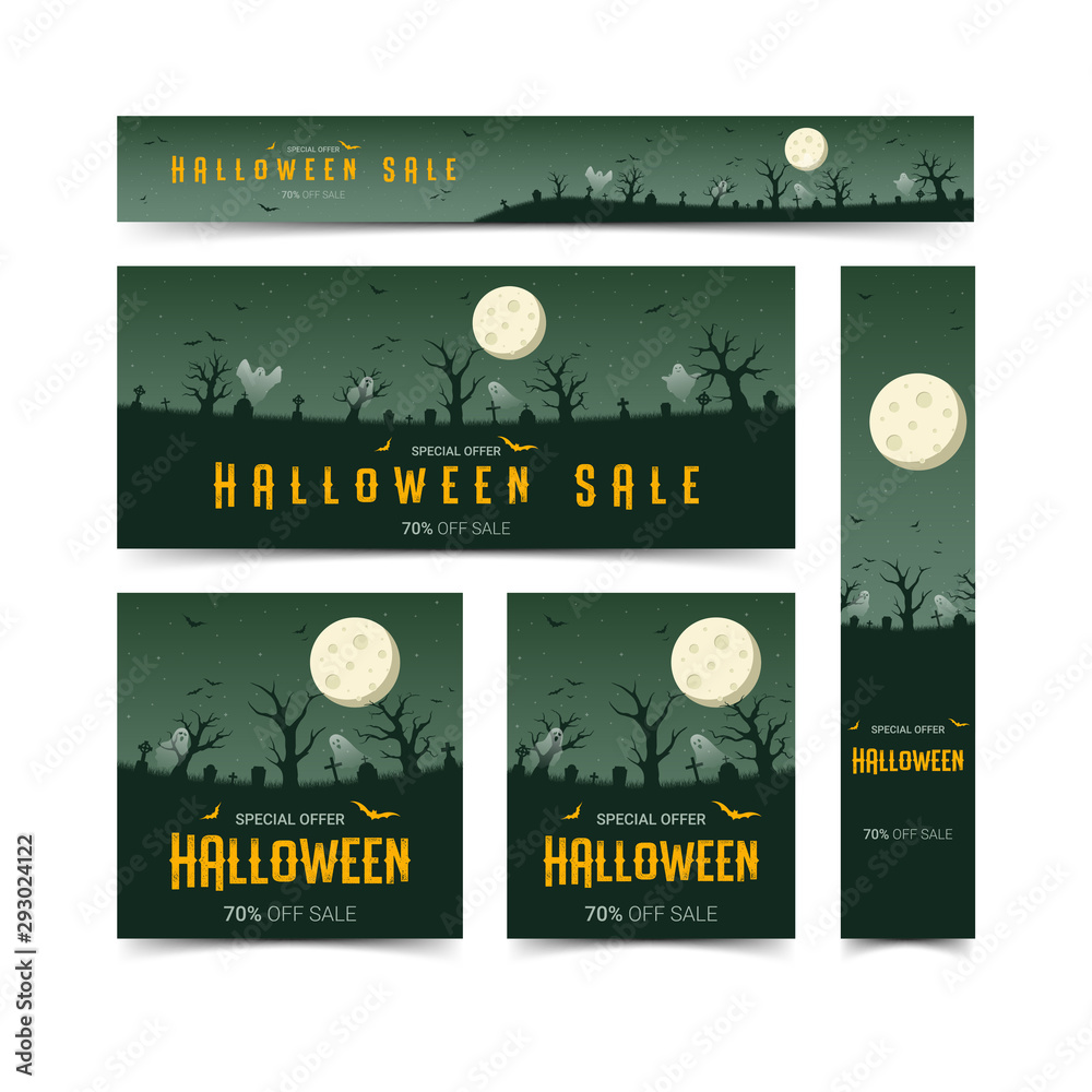 Obraz premium Happy halloween web banners design template set, vector illustration