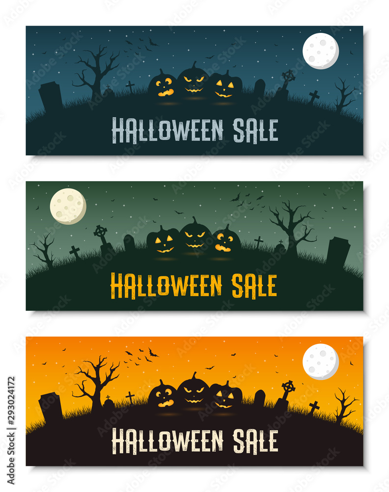 Happy halloween business banner template set, vector illustration