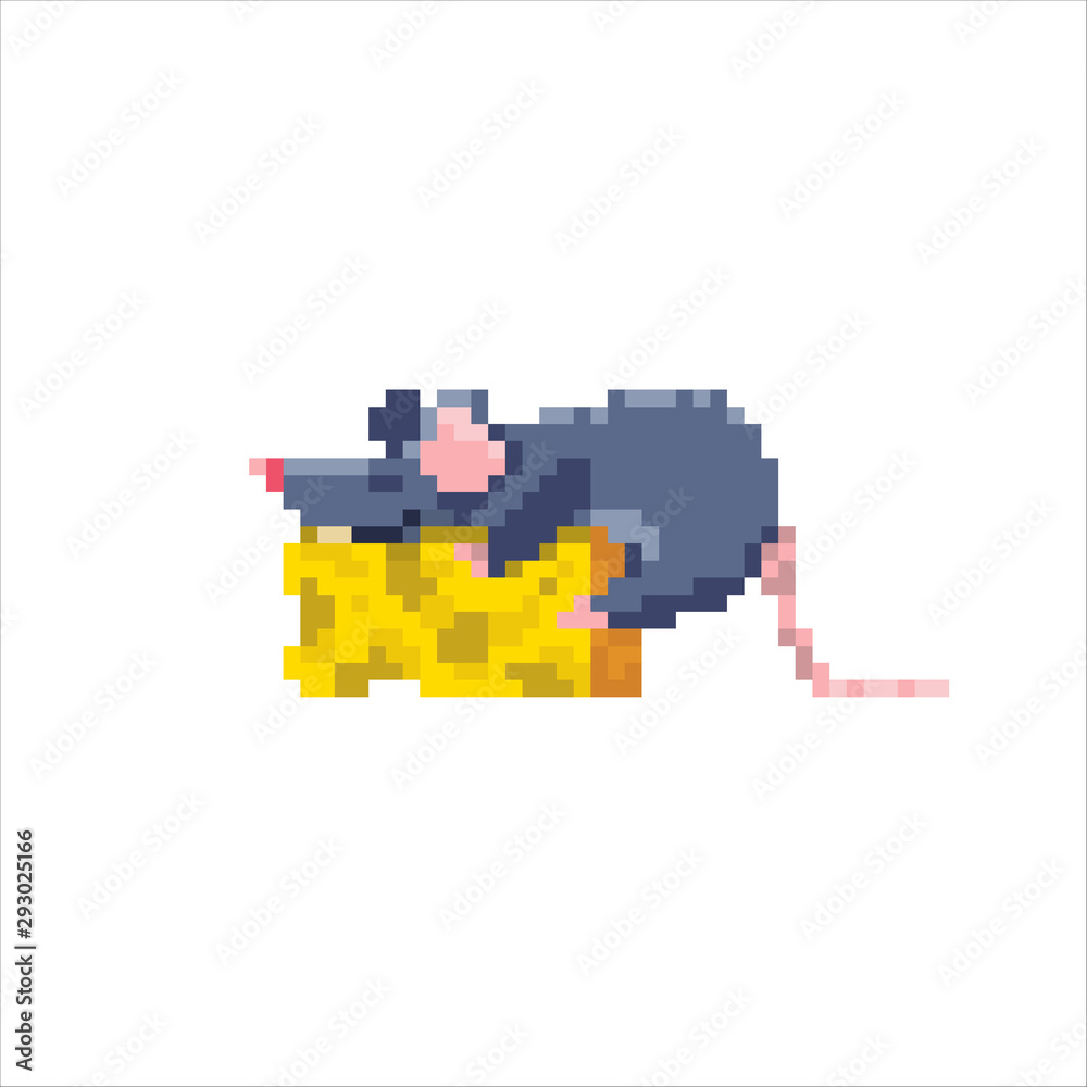 The rat is sleeping sweetly on a piece of cheese.
