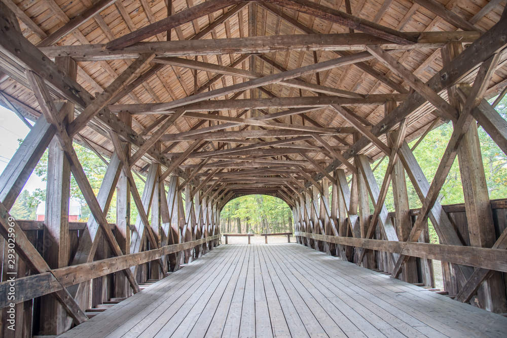 Interior of the Hemlock Covered Bridge in Fryeburg Maine it Spans the Saco River
