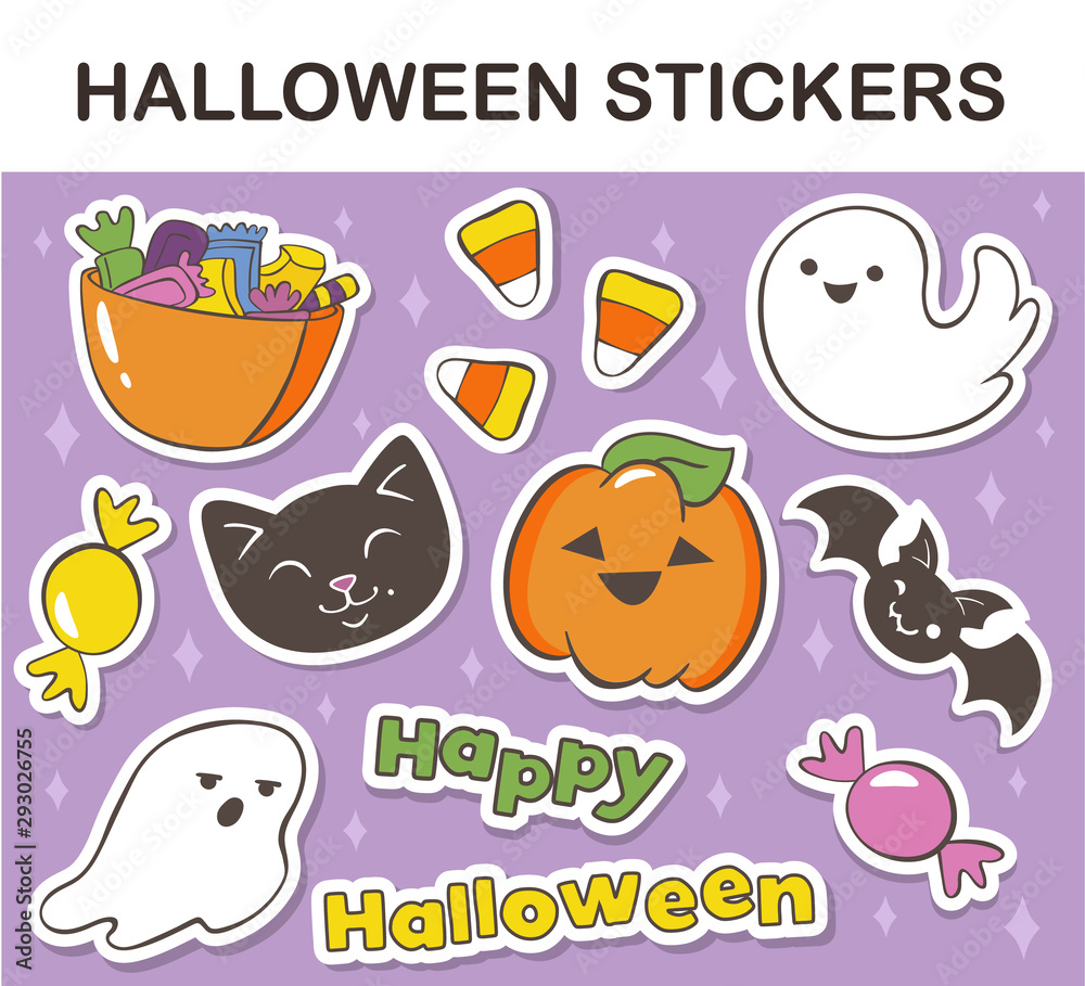 Set of funny colorful Halloween stickers in vector