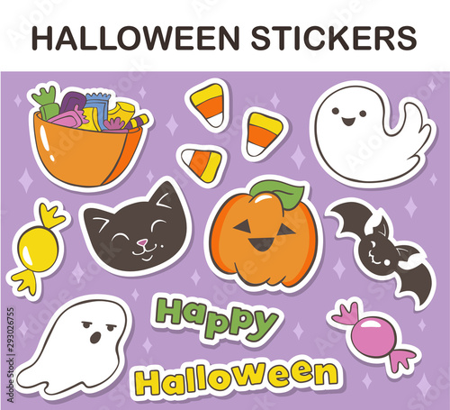 Set of funny colorful Halloween stickers in vector