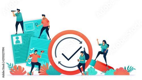 Check and balance labor recruitment documents, surveys, tests, questionnaires, voting. Agree or approve with agreement and contract arguments. Tick or choose options in examination, quiz, test, survey
