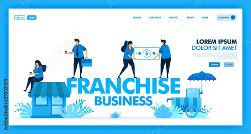 franchise business system is open business and retailer to increase and accelerate profit,  customer, benefit and company growth. profit sharing in franchise industry. Flat illustration vector design.