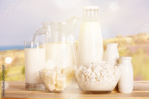 Glass of milk and Dairy products on