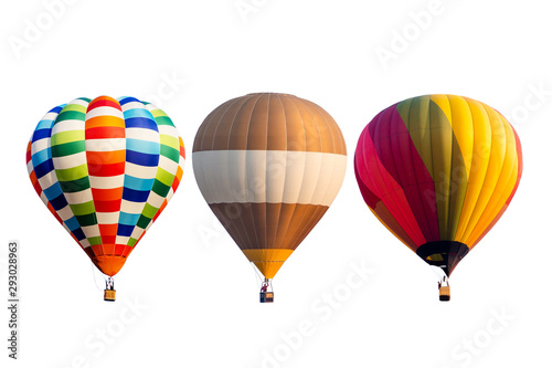 Set of colorful hot air balloons isolated on white background.
