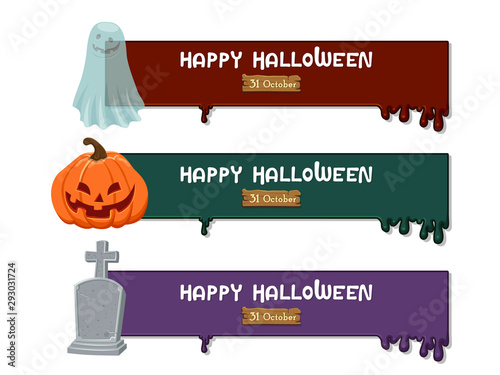 Halloween banners. Colorful element collection vector. Concept cartoon Halloween day. Vector clipart illustration for holiday cards and banners