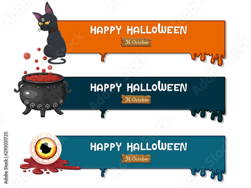 Halloween banners. Colorful element collection vector. Concept cartoon Halloween day. Vector clipart illustration for holiday cards and banners