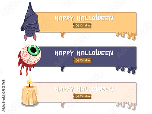 Halloween banners. Colorful element collection vector. Concept cartoon Halloween day. Vector clipart illustration for holiday cards and banners