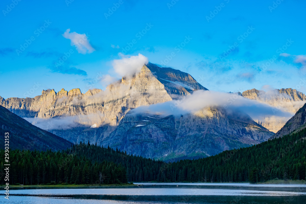 Beautiful sunrise lanscape around the Many Glacier area of the famous Glacier National Park