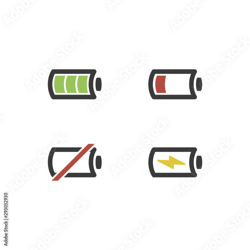 Battery icon set .Set of battery charge level indicators.