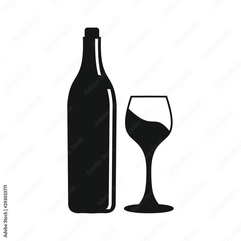 Wine bottle with wine glass icon isolated on white background. Vector illustration. 