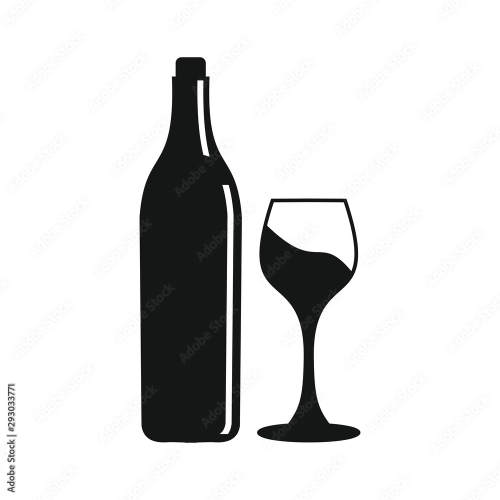 Wine bottle with wine glass icon isolated on white background. Vector illustration. Wine bottle with wine glass icon isolated on white background. Vector illustration.