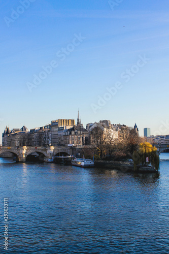 View of the island above the Seine River in Paris, France