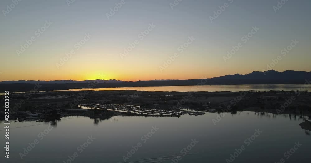Aerial View Sunset Over Lake Town With Mountains 4k Aerial View Sunset Over Lake Town With Mountains 4k