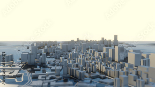 3D illustration. Futuristic City in sunny day