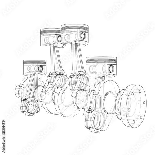 Engine pistons outline. Vector rendering of 3d