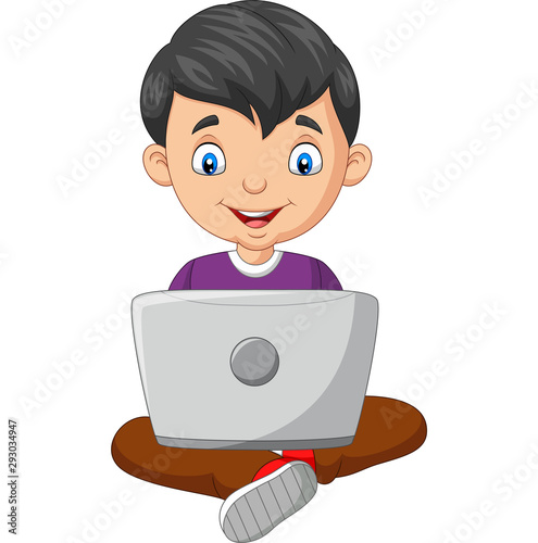 Cartoon boy using a laptop