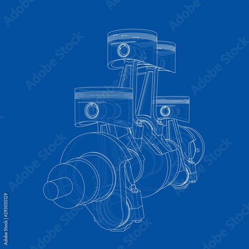 Engine pistons outline. Vector rendering of 3d