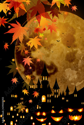 ハロウィン　秋　城　背景 