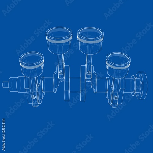 Engine pistons outline. Vector rendering of 3d