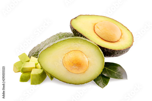 Fresh avocado fruits isolated on white background