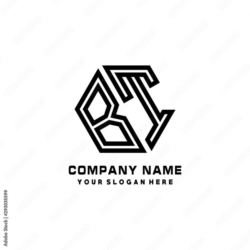BT initial letters, hexagon logo minimalist art lines, black color BT initial letters, hexagon logo minimalist art lines, black color