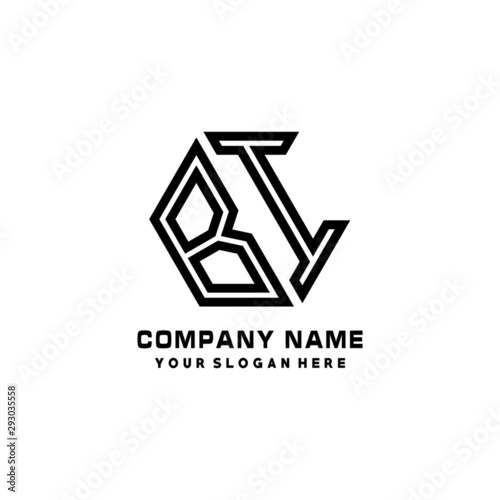 BI initial letters, hexagon logo minimalist art lines, black color