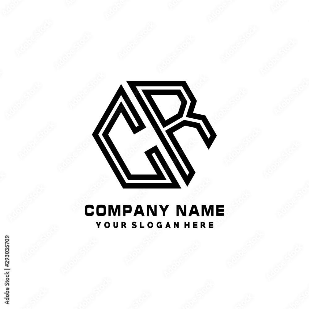 CR initial letters, hexagon logo minimalist art lines, black color CR initial letters, hexagon logo minimalist art lines, black color