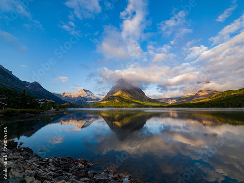 Sunrise of the Mount Wilbur  Swiftcurrent Lake in the Many Glacier area of the famous Glacier National Park