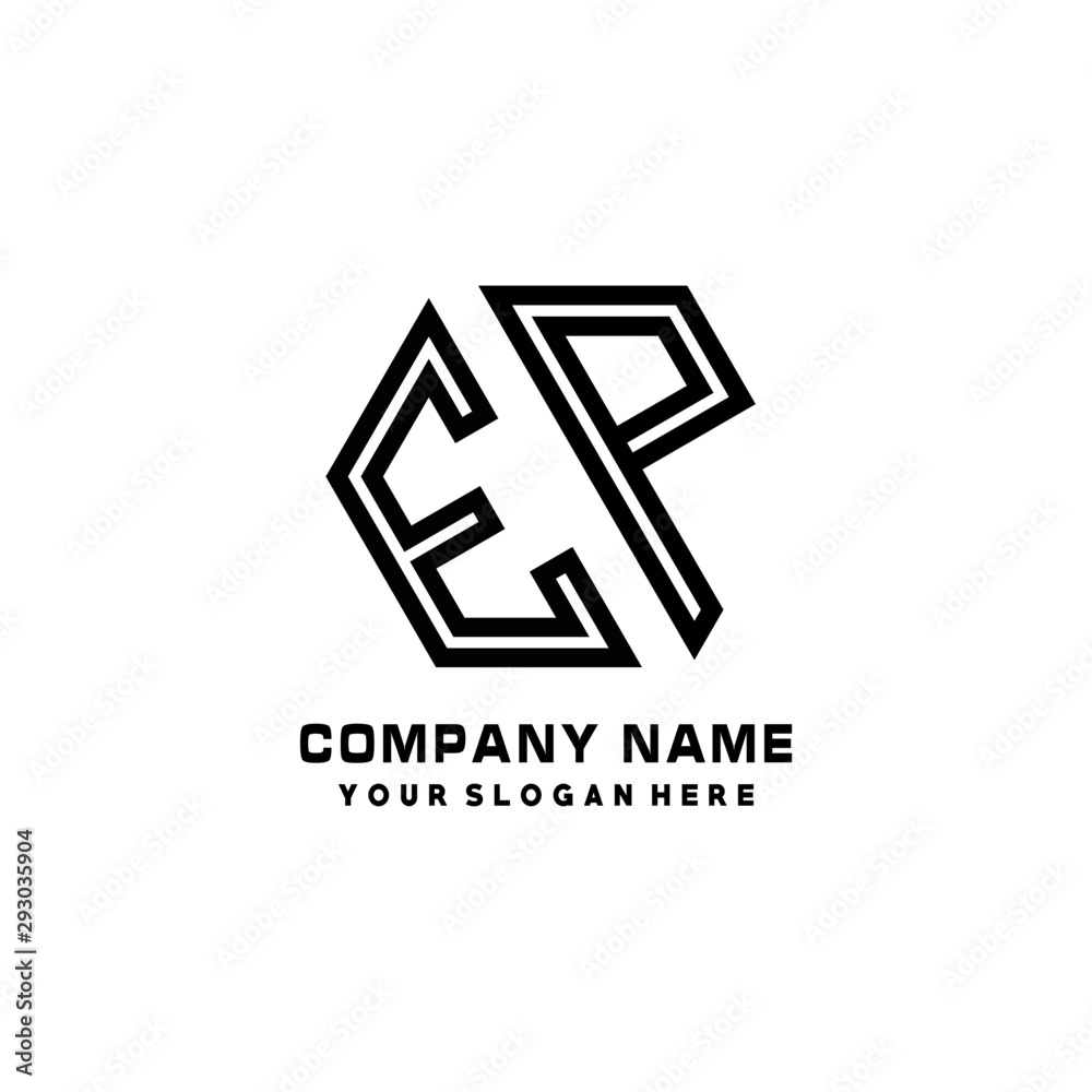 EP initial letters, hexagon logo minimalist art lines, black color EP initial letters, hexagon logo minimalist art lines, black color