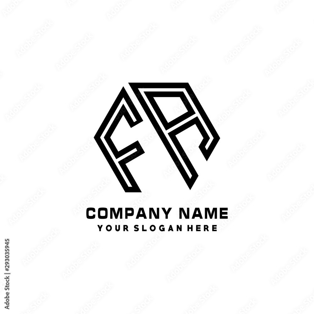 FA initial letters, hexagon logo minimalist art lines, black color
